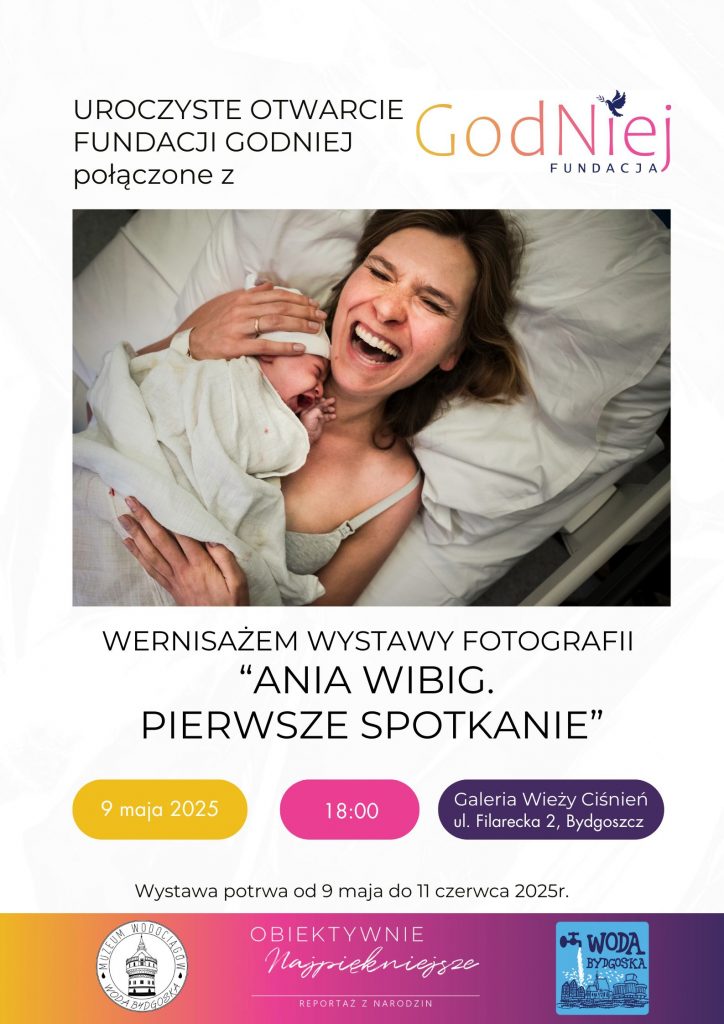 Plakat informujący o wernisażu wystawy "Pierwsze spotkanie" w Muzeum Wodociągów - 9 maja 2025 o godz. 18:00