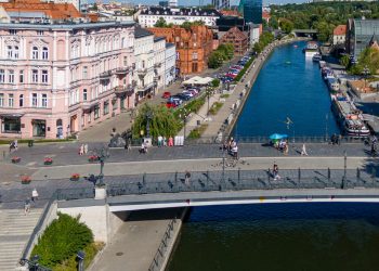 Widok na ul. Mostową i Brdę z lotu ptaka