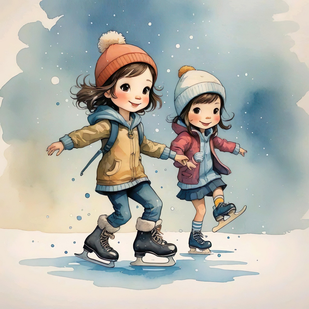 Rysunek przedstawiający dzieci na łyżwach